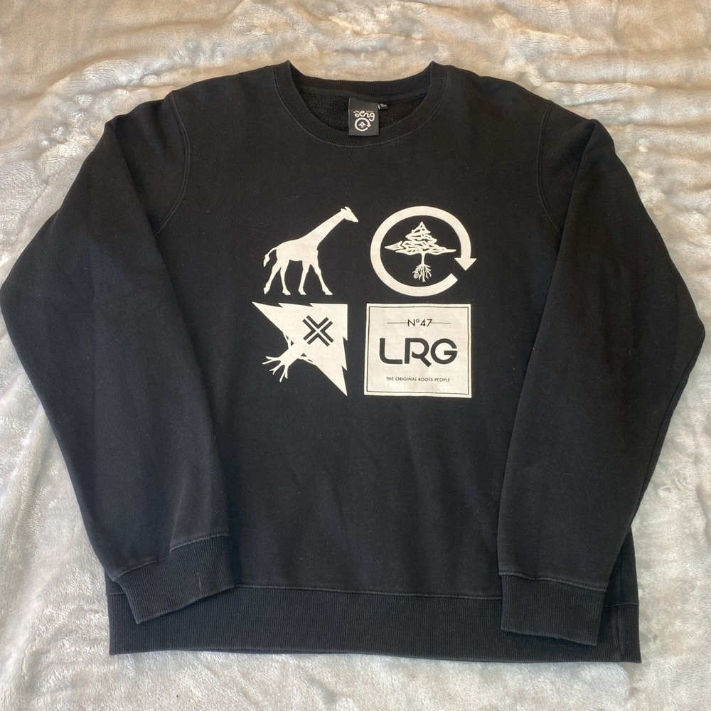 LRG Sweatshirt Men Med Black Graphic Crewneck Original Roots People Streetwear